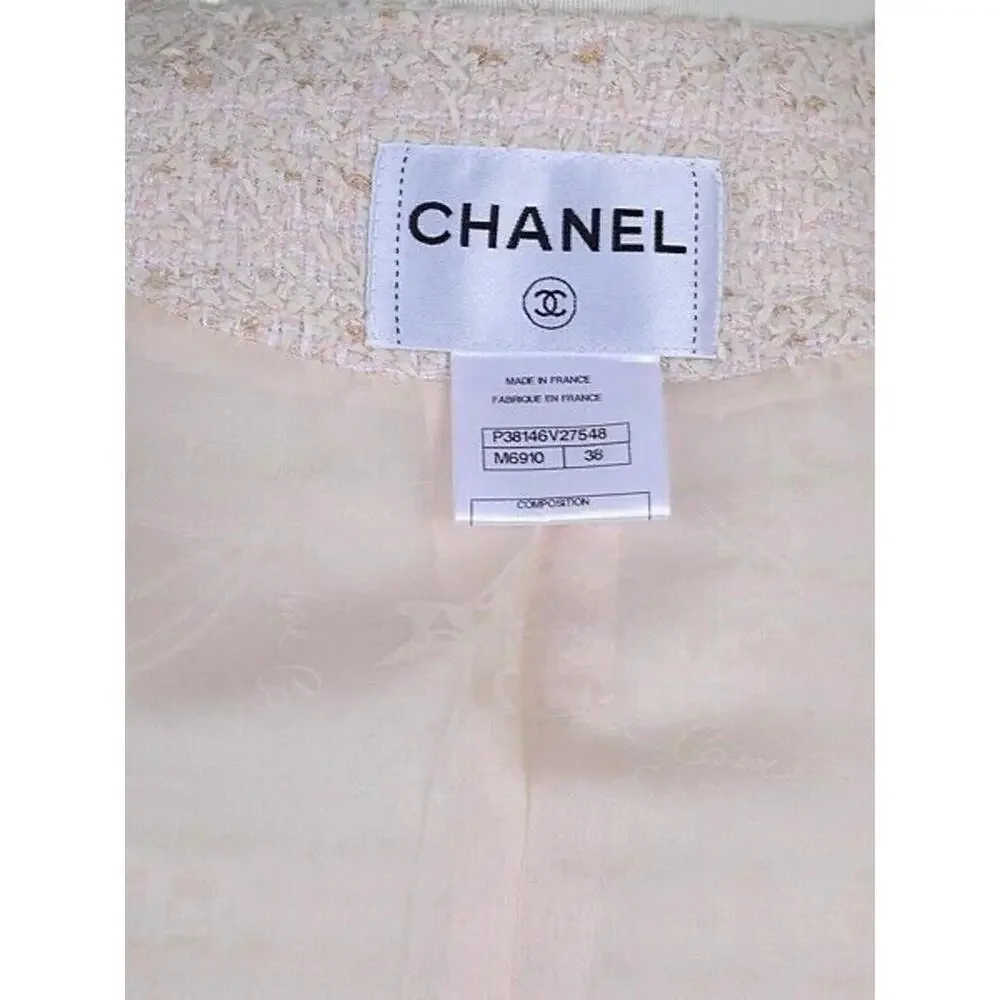 2010 CHANEL 10P Tweed Pink JACKET BRADED TRIM CC buttons FR-38